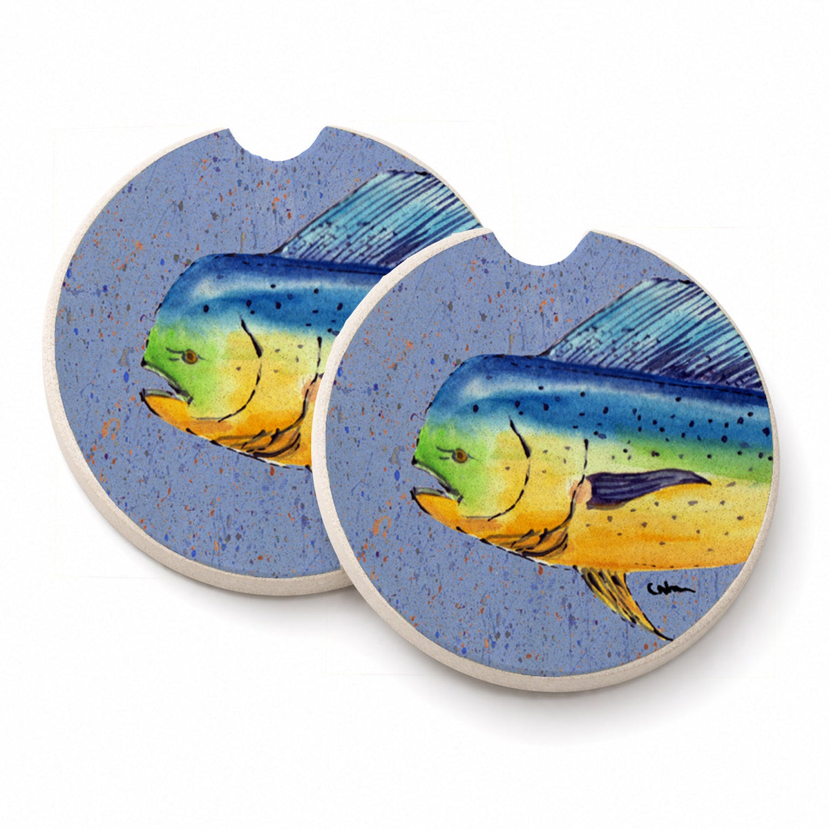 Dolphin Mahi Mahi Set of 2 Cup Holder Car Coasters Absorbent Round Sandstone Coasters Gifts for Men or Women, 2.5, Multicolor