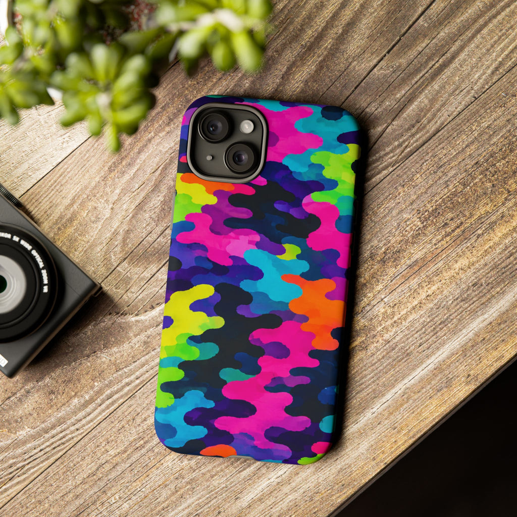 Neon Camo Tough Phone Case — Bright Rainbow Protective iPhone Cover