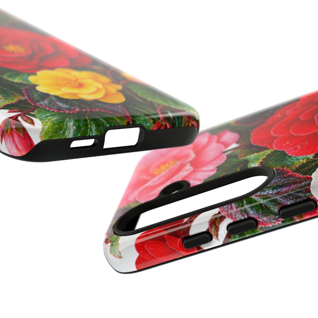Floral Begonia Phone Case — Vibrant Red, Pink & Yellow Blossom Protective Cover