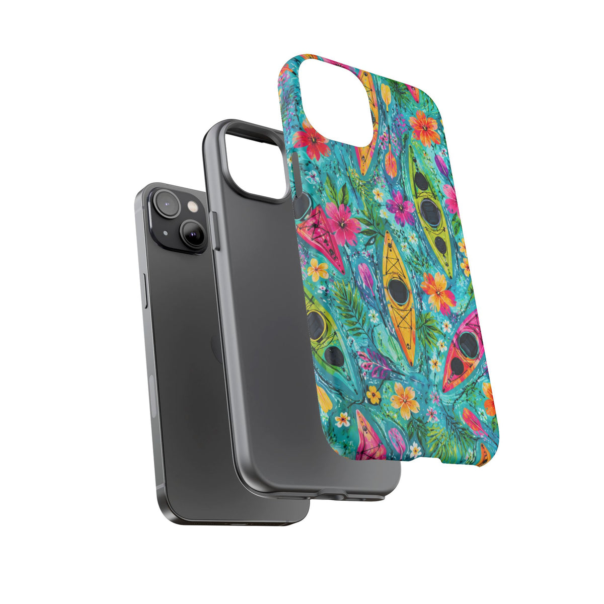 Tropical Kayak Phone Case – Colorful Floral Waterproof Pattern