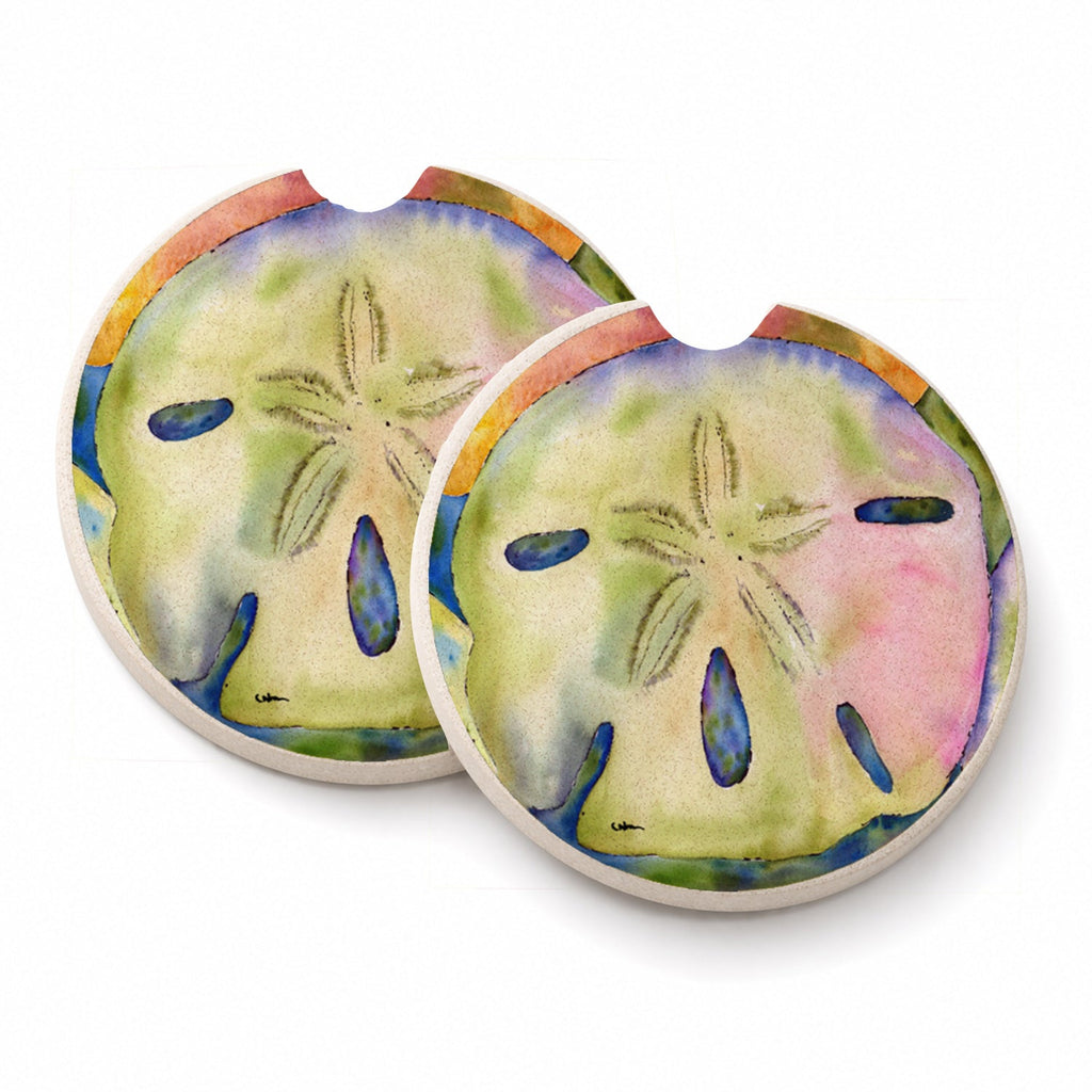 Sand Dollar Set of 2 Cup Holder Car Coasters Absorbent Round Sandstone Coasters Gifts for Men or Women, 2.5, Multicolor