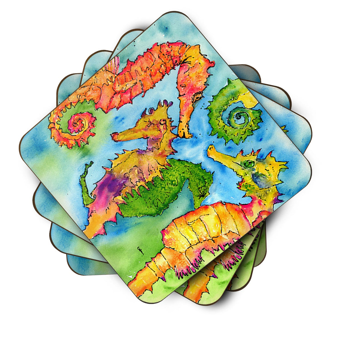 Seahorse Foam Coasters Set of 4 Cup Coasters for Indoor Outdoor, Tabletop Protection, Anti Slip, Mouse pad Material