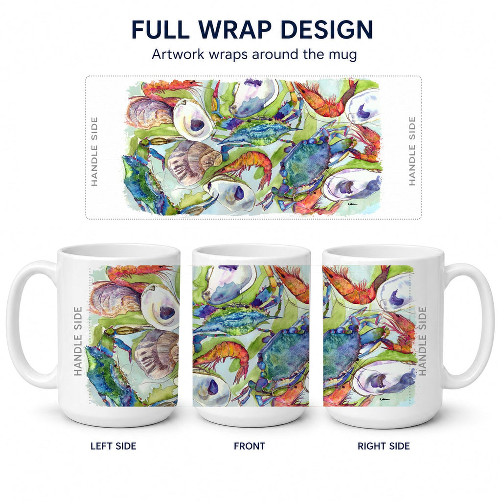 Crab Shrimp Oysters Ceramic Coffee Mug 15 oz Decorative Large C Handle Mug Cup for Tea, Cocoa Hot Chocolate