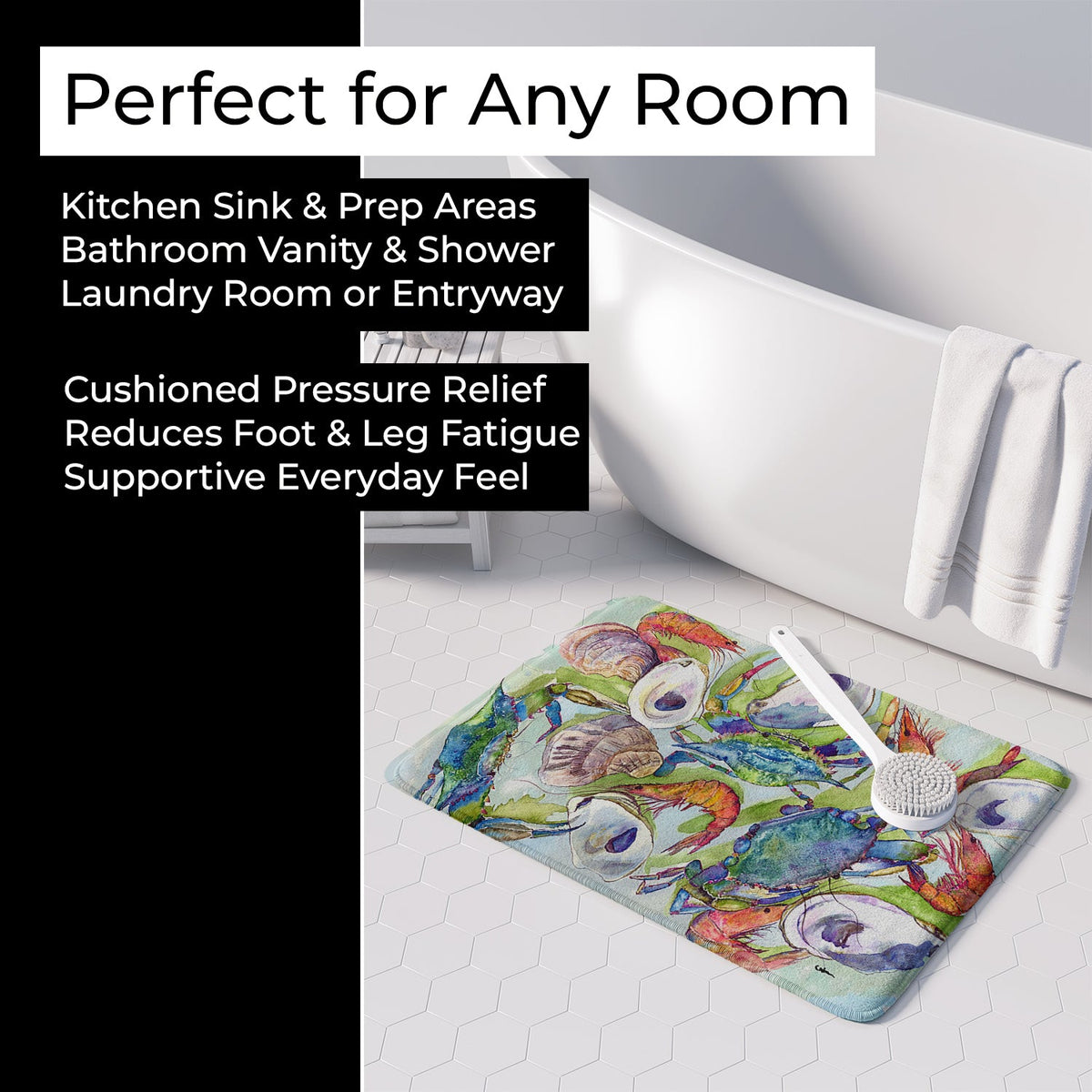 Crab Shrimp Oysters Memory Foam Kitchen Mat Machine Washable Anti-Fatigue Cushion Comfort Bath or Kitchen Rug