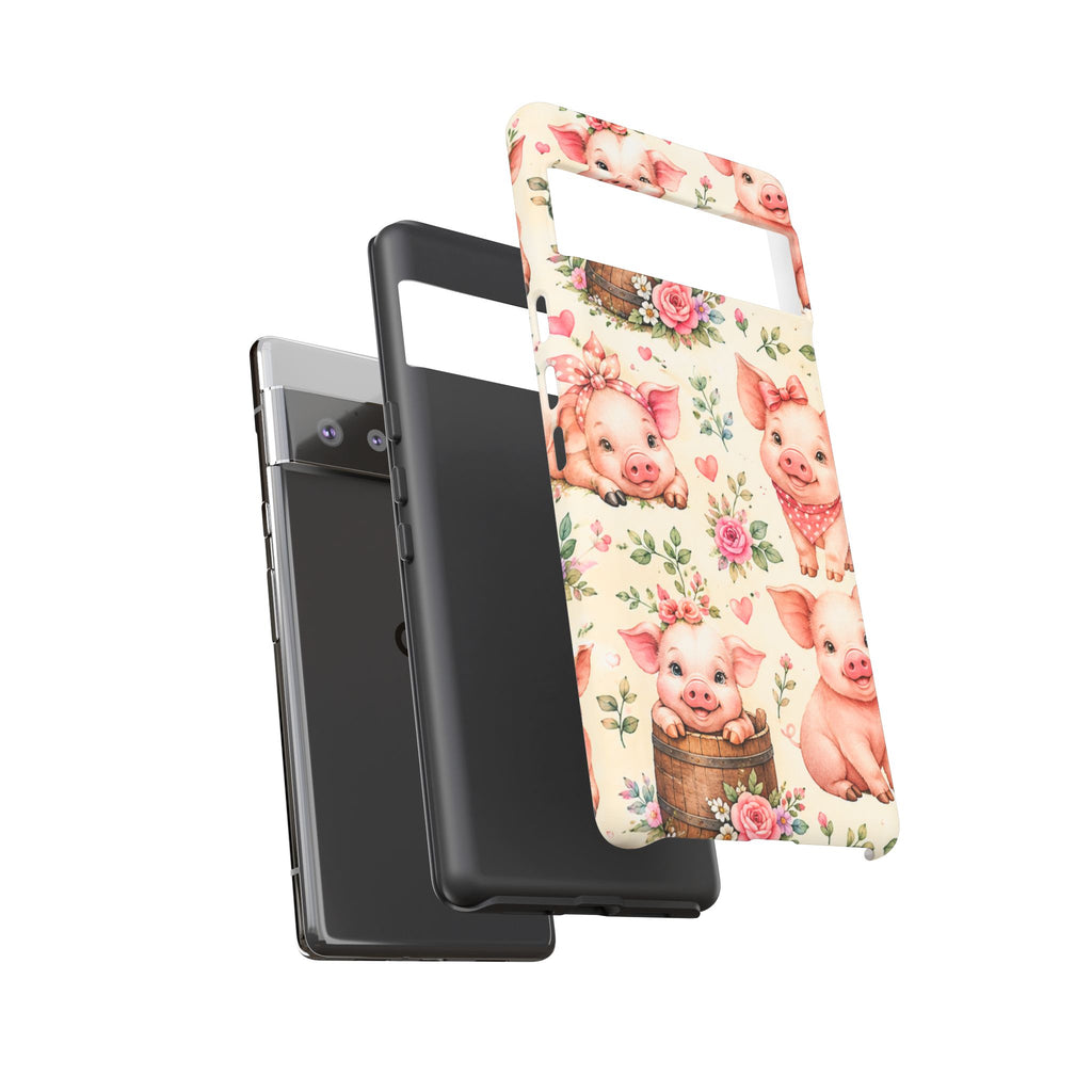 Cute Pink Piglet Phone Case — Vintage Floral Farm Animal iPhone Cover