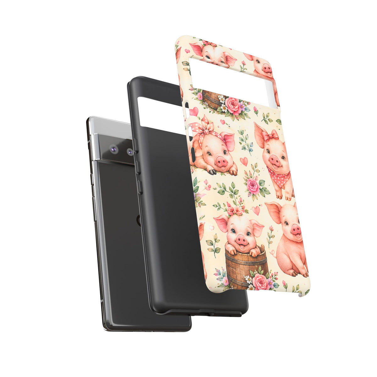 Cute Pink Piglet Phone Case — Vintage Floral Farm Animal iPhone Cover