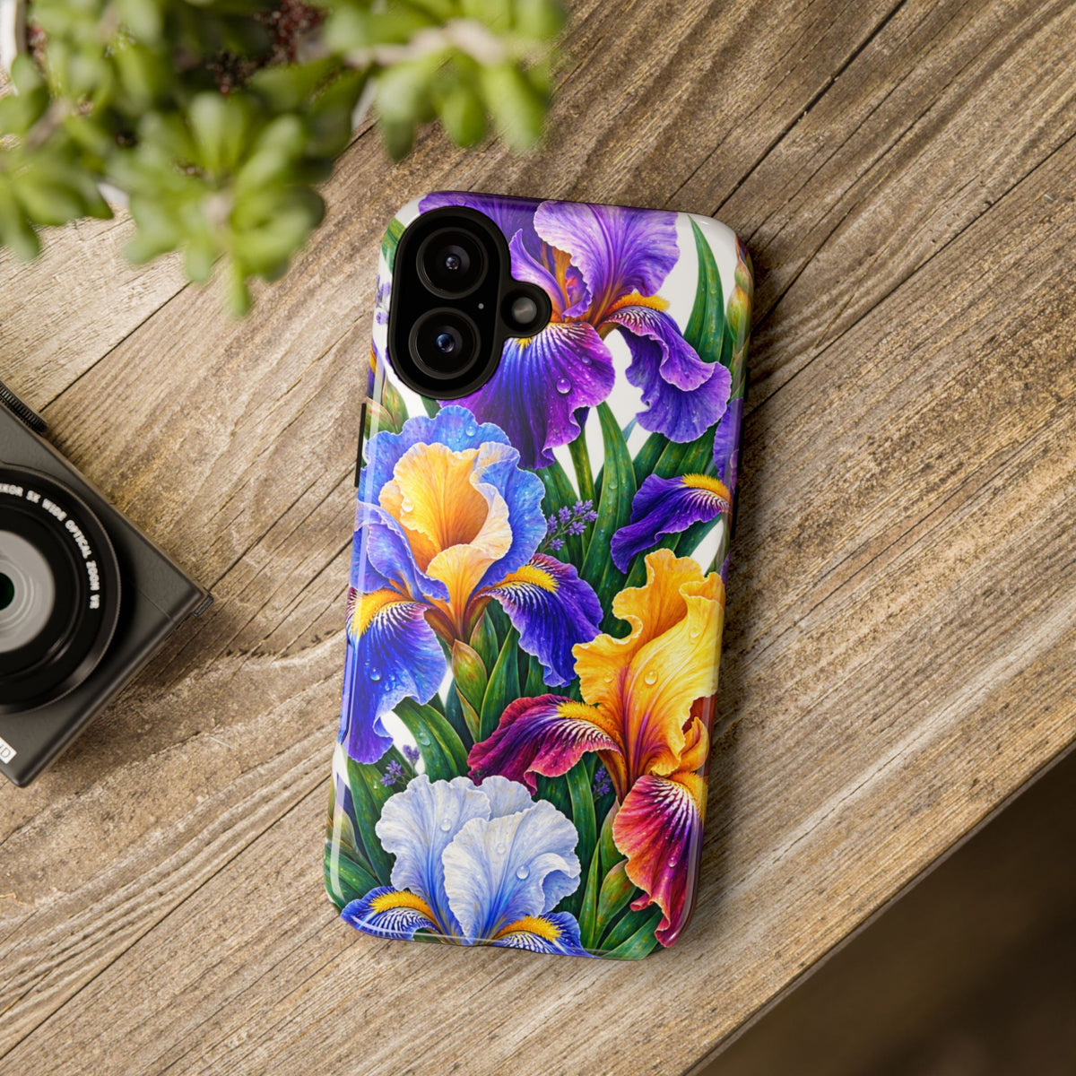 Floral Iris Tough Phone Case — Colorful Watercolor Iris Protective Cover