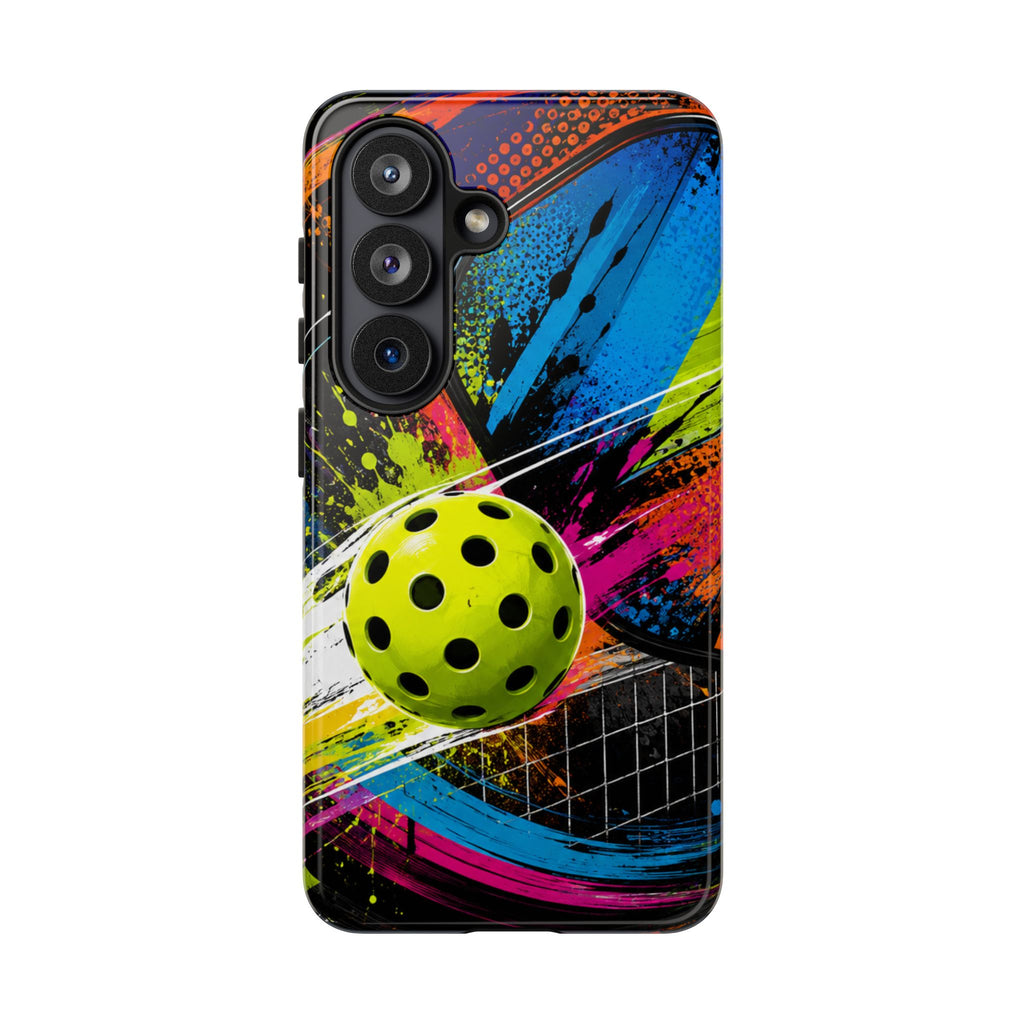 Pickleball Phone Case – Neon Paddle & Ball Splash Tough Case