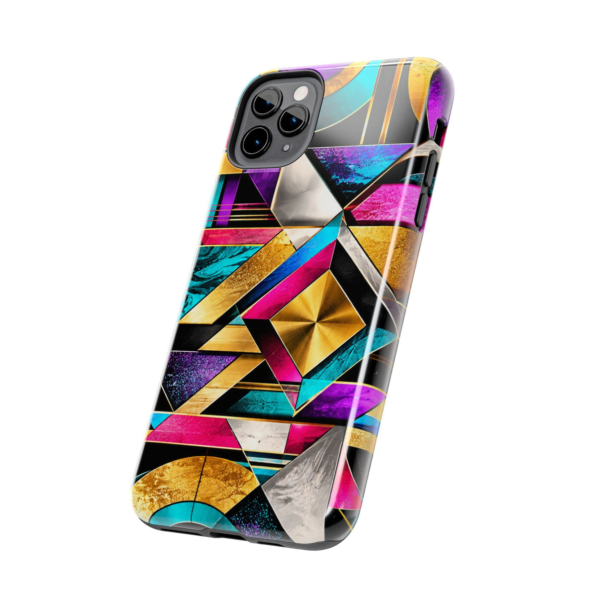 Geometric Art Deco Tough Phone Case — Vibrant Gold, Teal & Magenta Pattern