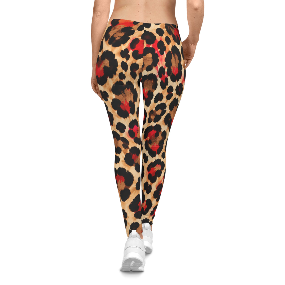 Leopard Print Women's Leggings – Bold Red & Tan Animal Pattern