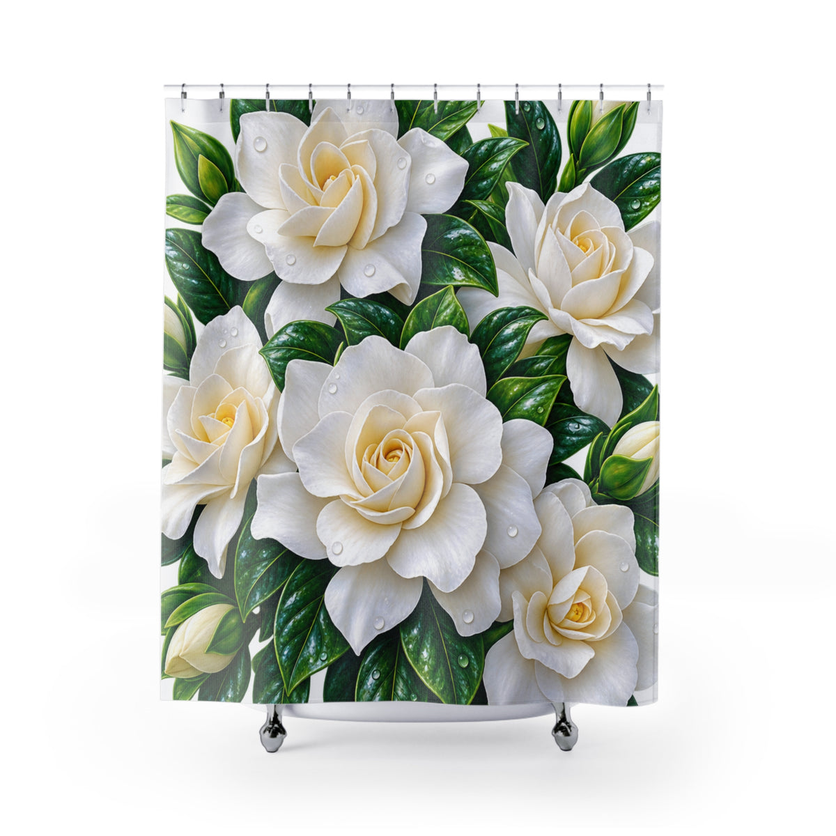 White Gardenia Floral Shower Curtain | Botanical Bathroom Decor
