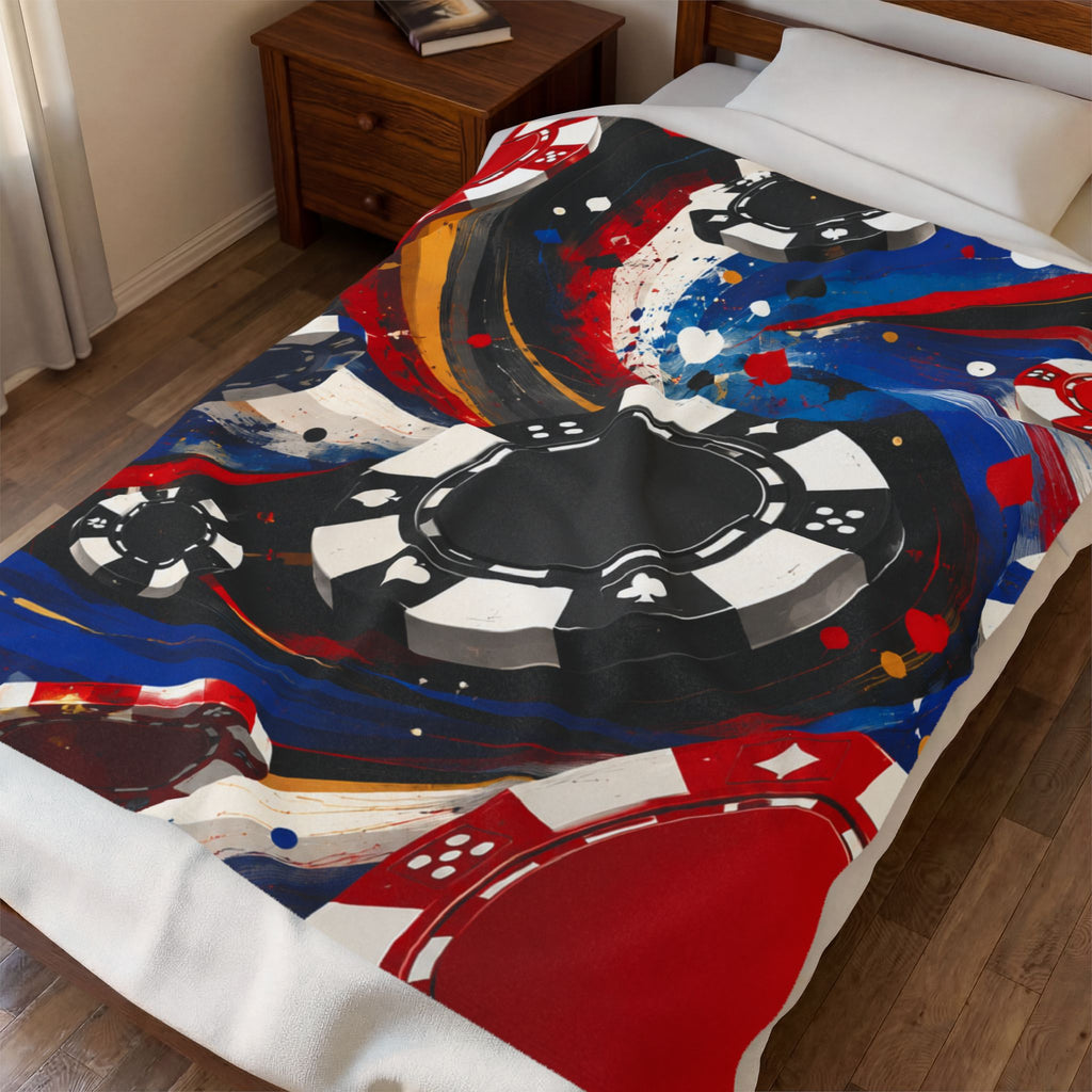 Casino Chips Velveteen Plush Blanket — Poker Night Throw for Gamblers & Game Rooms