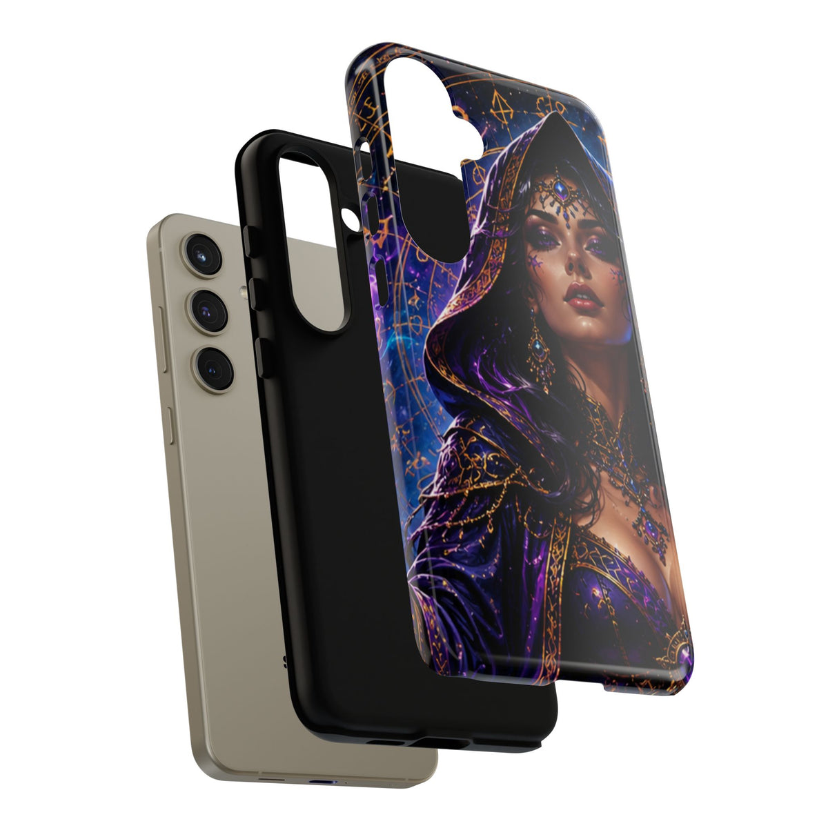 Phone Case — Mystical Sorceress Art Protective Tough Case (Astrology, Purple Hooded Witch)