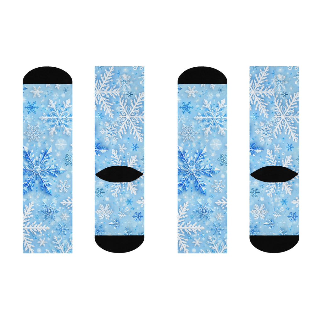 Blue Snowflake Crew Socks — Winter Holiday Cushioned Socks