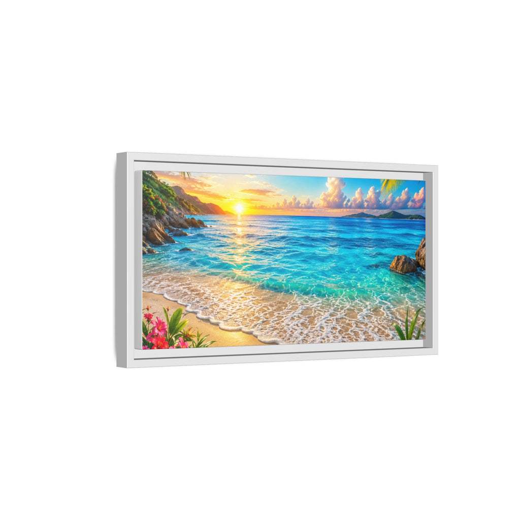 Framed Beach Sunset Matte Canvas Wall Art — Tropical Ocean Sunrise Decor