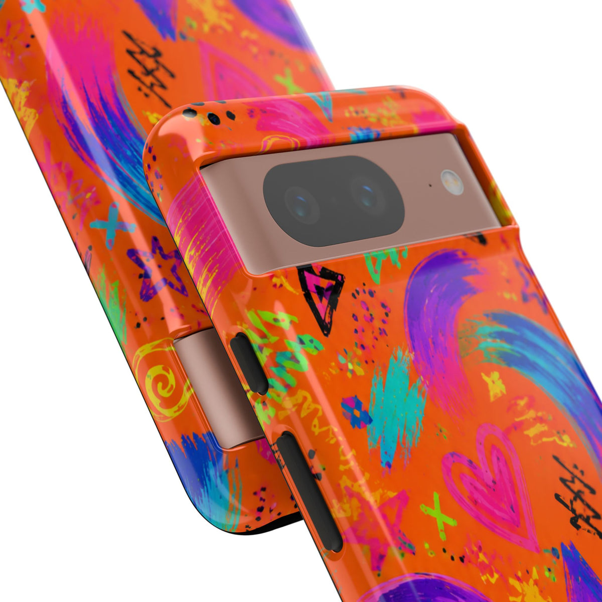 Colorful Neon Doodle Phone Case — Bright Abstract Stars & Hearts Tough Case