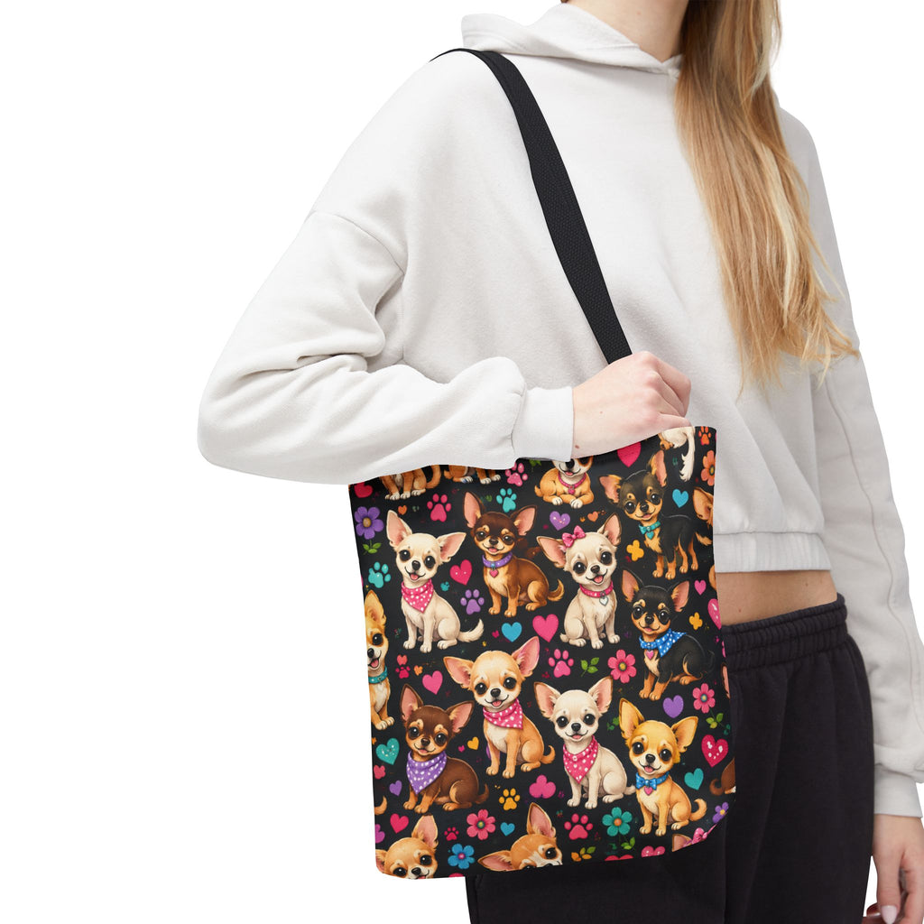 Cute Chihuahua Pattern Tote Bag | Small Dogs Hearts Pawprints