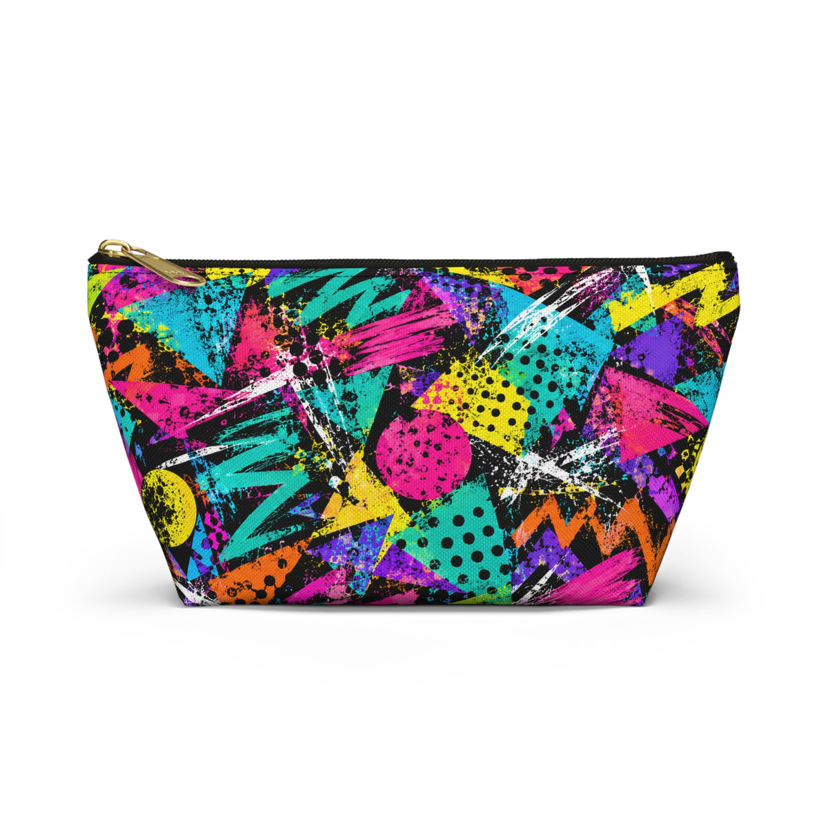 Neon 90s Retro Accessory Pouch — Geometric Splash Makeup Bag