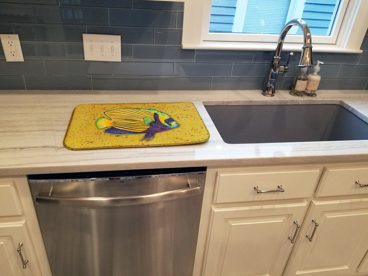 Tropical Fish on Mustard Dish Drying Mat Absorbent Dish Drying Mat Pad for Kitchen Counter Dish Drainer Mat for Countertop, 14 x 21", Multicolor