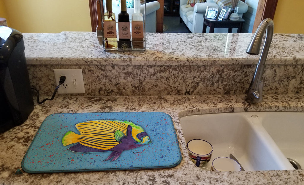 Tropical Fish on Blue Dish Drying Mat Absorbent Dish Drying Mat Pad for Kitchen Counter Dish Drainer Mat for Countertop, 14 x 21", Multicolor