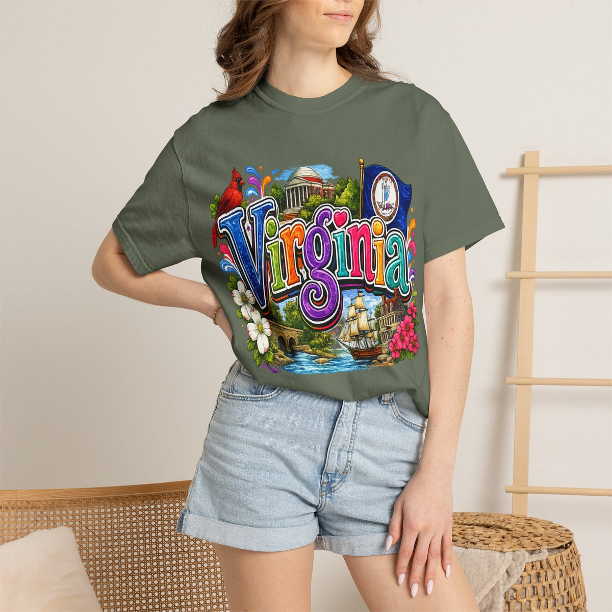 Virginia Vintage Postcard T-Shirt | State Scenic Illustration