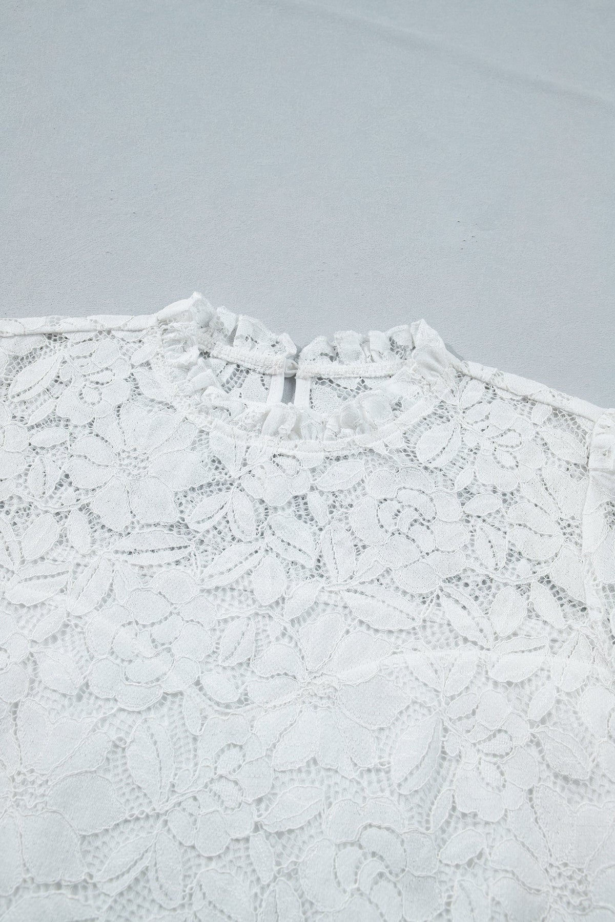 Lace Ruffle Round Neck Flounce Sleeve Blouse