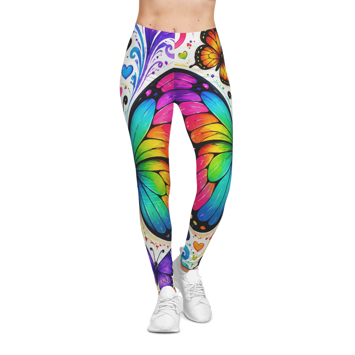 Rainbow Butterfly Leggings — Women's Colorful All-Over Print Yoga & Casual Tights