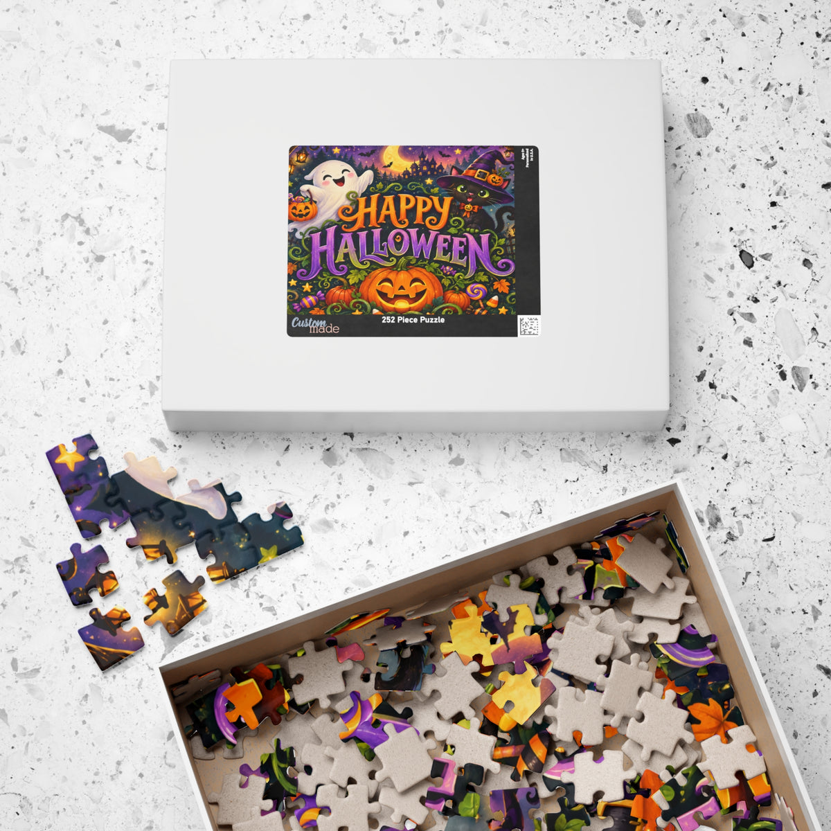 Happy Halloween Jigsaw Puzzle — Festive Pumpkin, Ghost & Witch Cat Puzzle (110/252/520/1014 pcs)