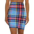 Blue Tartan Pencil Skirt — Plaid Mid-Rise Bodycon Skirt