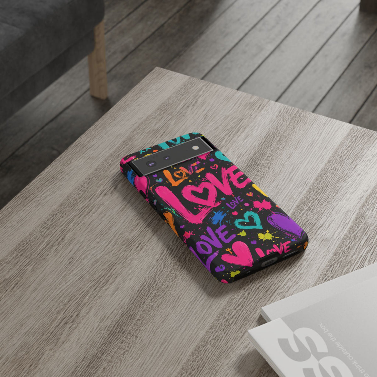 Phone Case — Neon Graffiti "Love" Hearts Protective Tough Case
