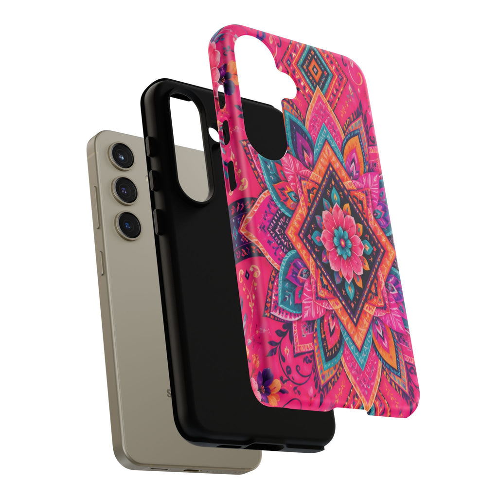 Floral Mandala Tough Phone Case — Pink Boho Protective Cover