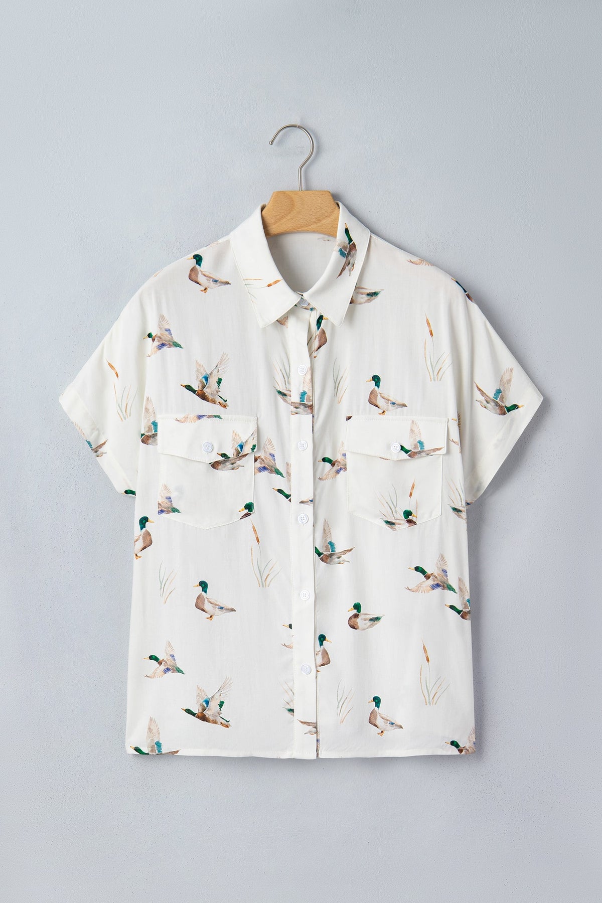 Mallard Button Flap Pocket Collared Blouse