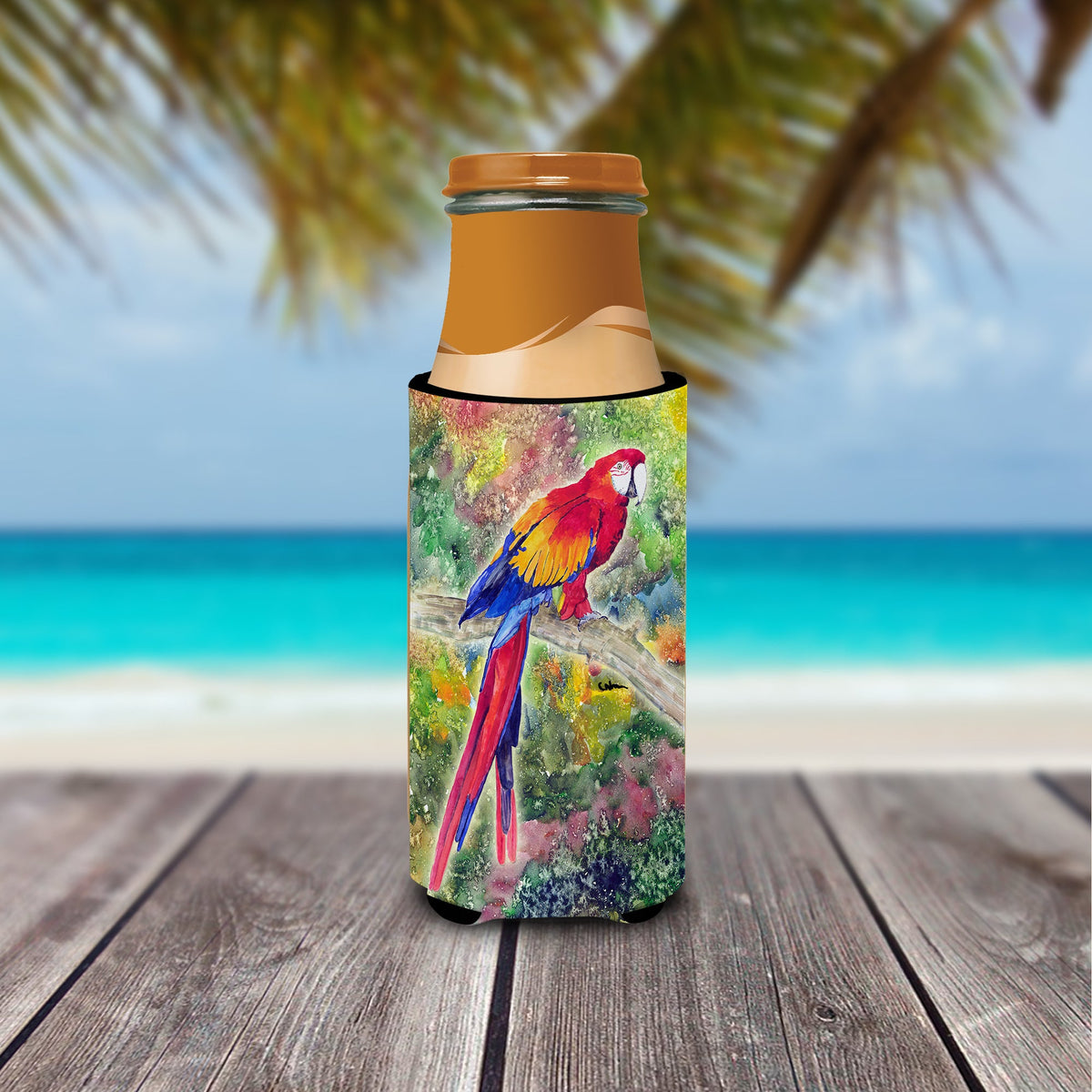 Parrot  Parrot Head Slim Can Hugger , Insulated Foam Hugger for 12 oz Slim Cans, Beer Bottles & Water Bottles, Printed in USA