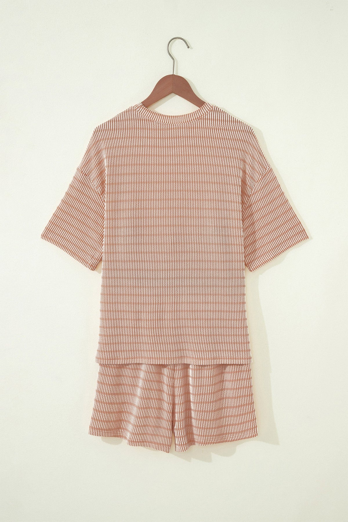 Stripe Corded Knit Tee & Drawstring Short Set