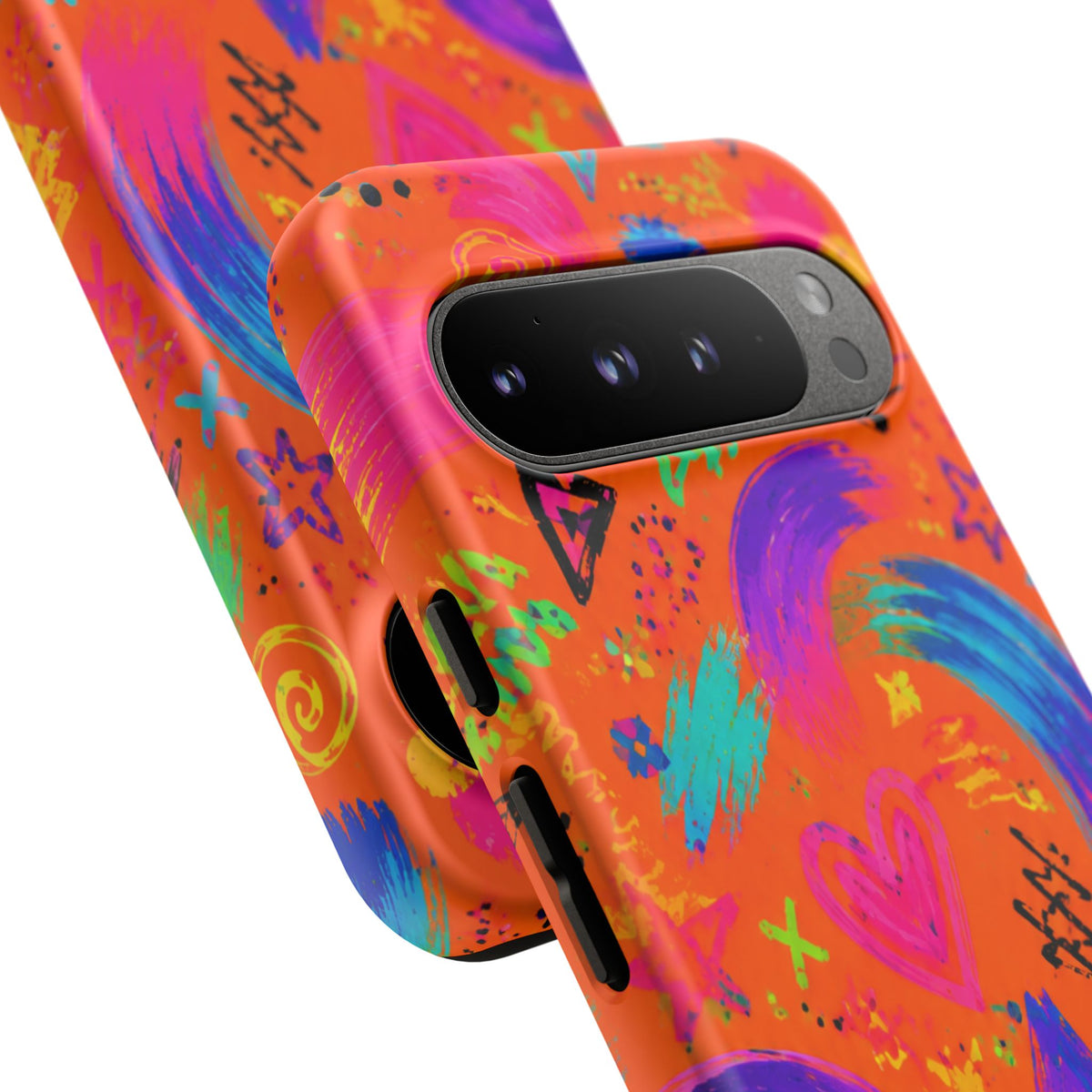 Colorful Neon Doodle Phone Case — Bright Abstract Stars & Hearts Tough Case