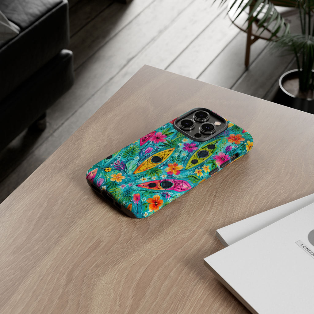 Tropical Kayak Phone Case – Colorful Floral Waterproof Pattern