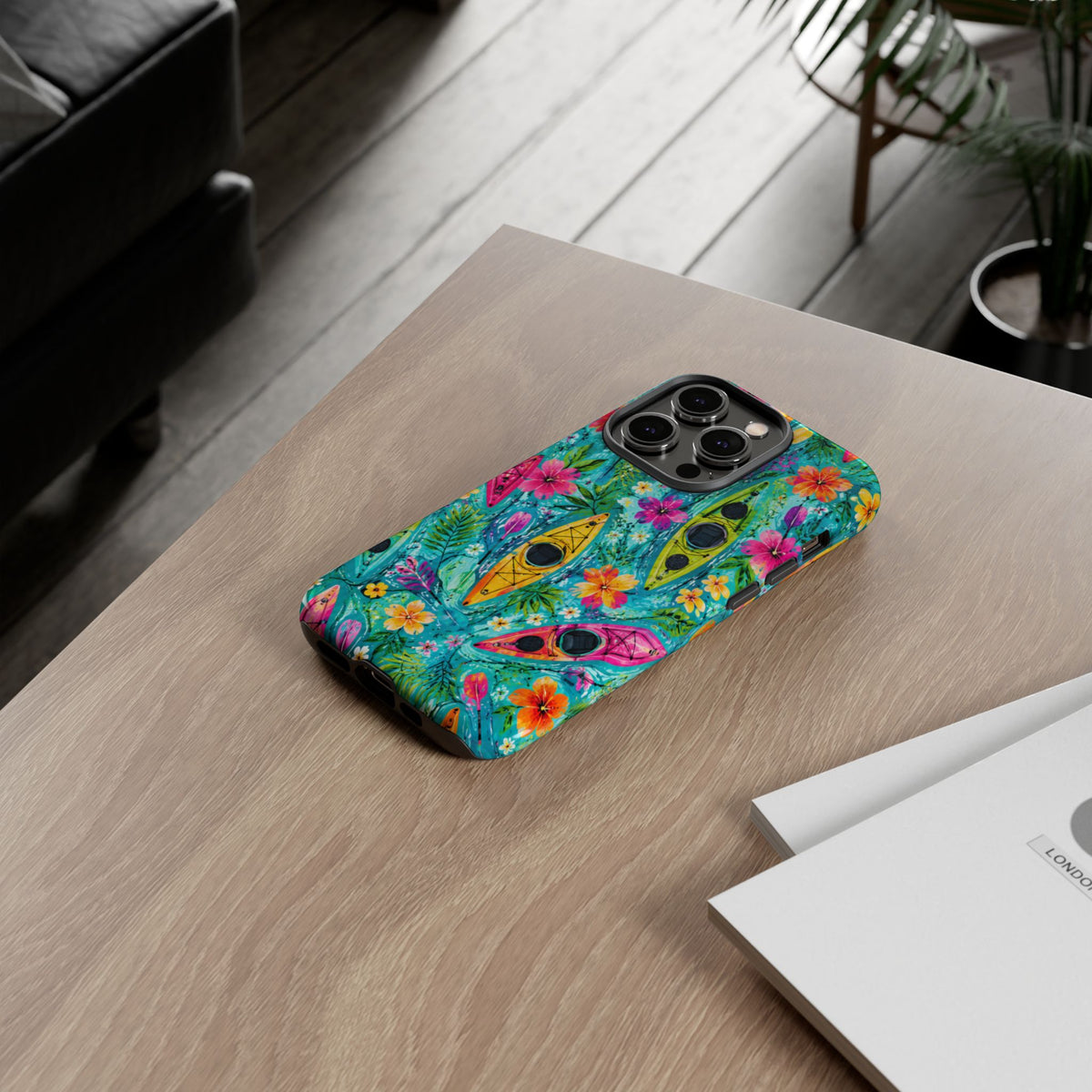 Tropical Kayak Phone Case – Colorful Floral Waterproof Pattern