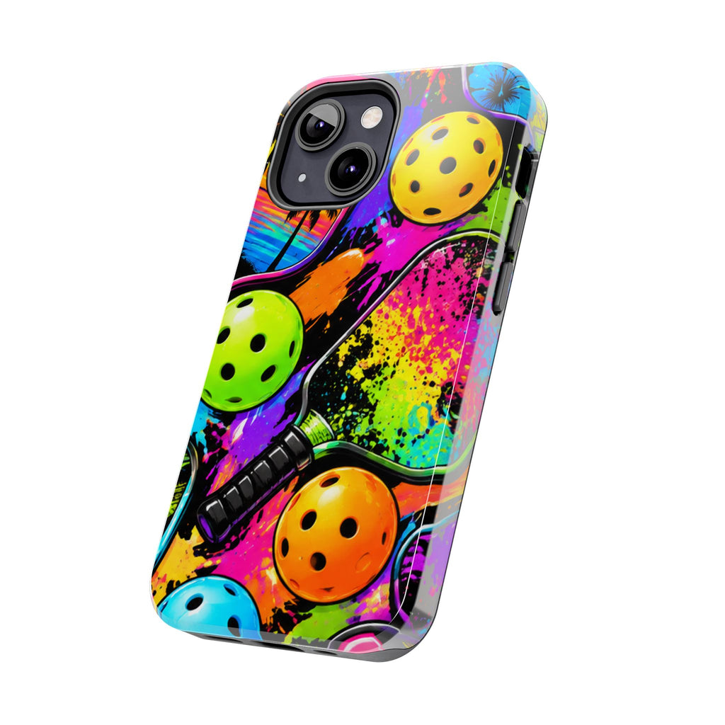 Pickleball Splash Tough Phone Case — Neon Paddle & Ball Protective Cover