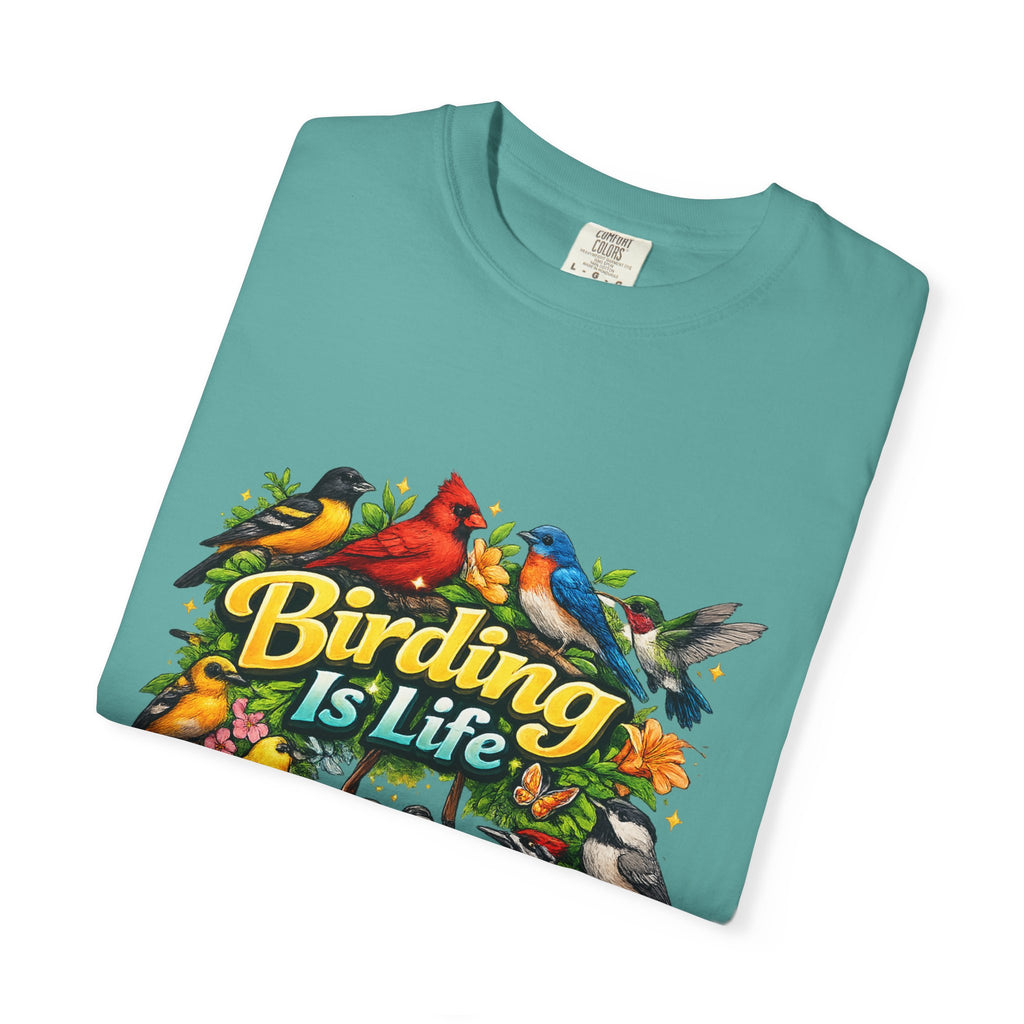 Birding Is Life T-shirt | Colorful Songbirds, Binoculars, Floral Design