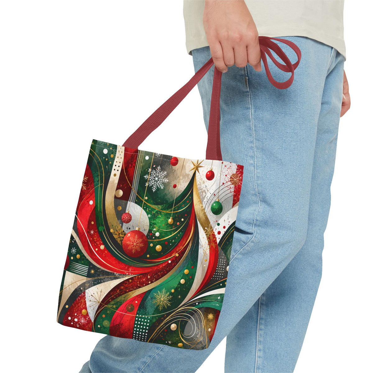 Abstract Retro Christmas Ornaments Tote Bag | Holiday Swirl Pattern