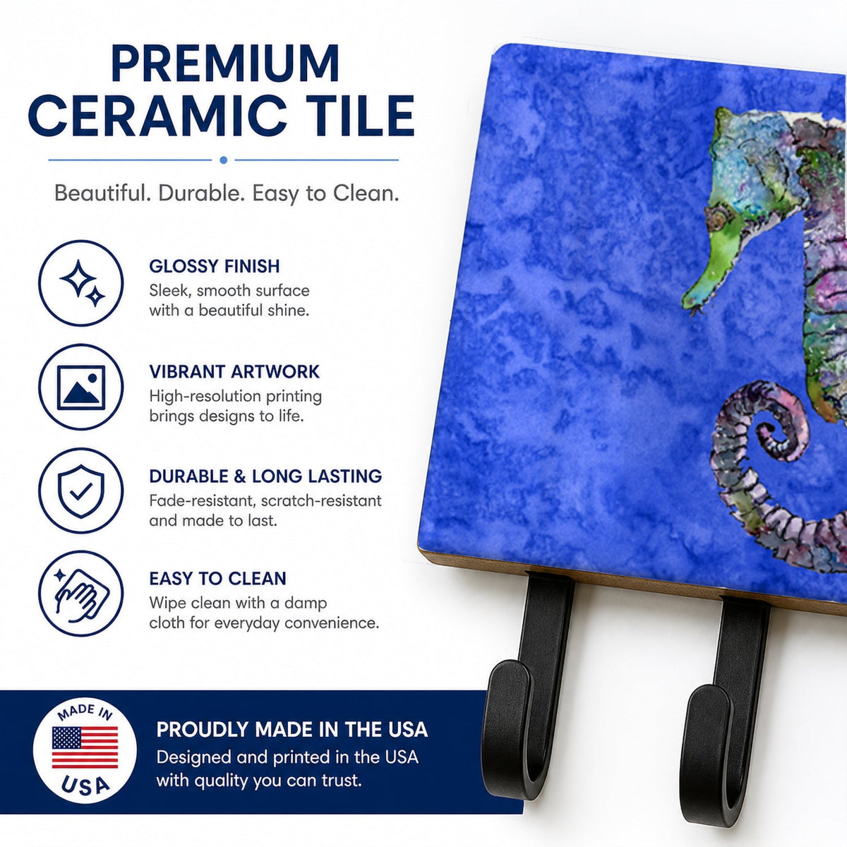 Seahorse Leash or Key Holder Wall Hooks, Coat Rack Wall Mount, for Hanging Keys, Towels, Aprons, Leashes