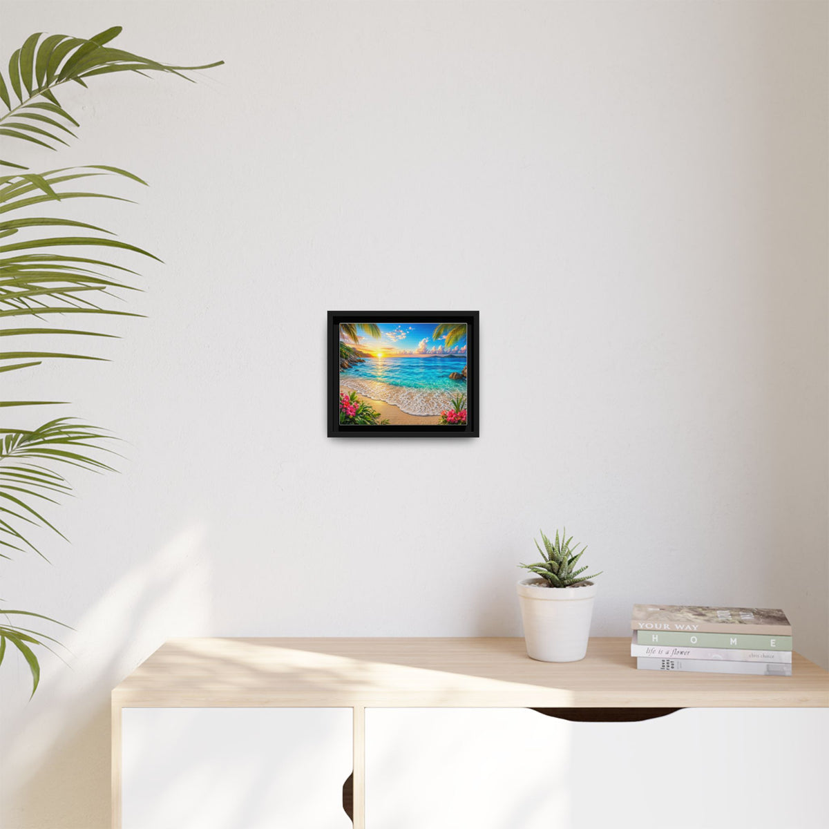 Framed Beach Sunset Matte Canvas Wall Art — Tropical Ocean Sunrise Decor