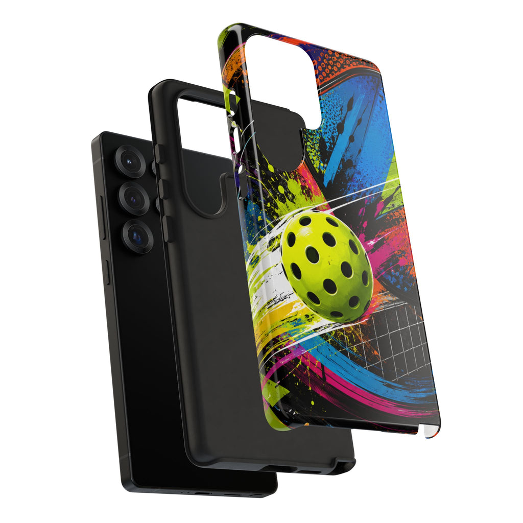 Pickleball Phone Case – Neon Paddle & Ball Splash Tough Case