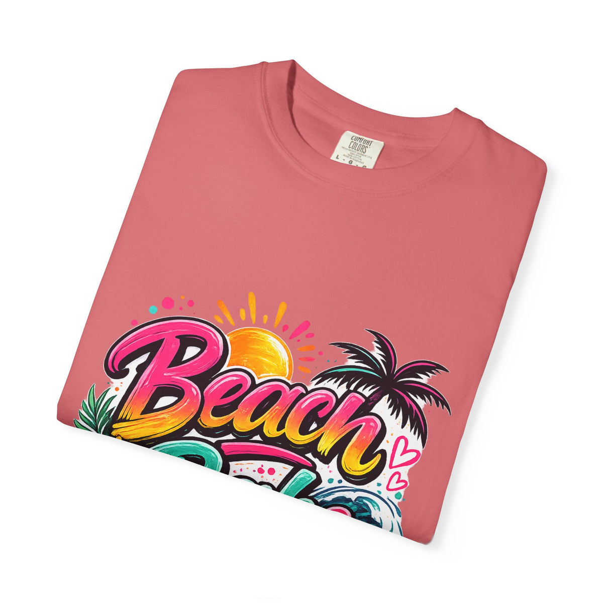 Beach Babe T-shirt | Tropical Palm Hibiscus Sunset Design