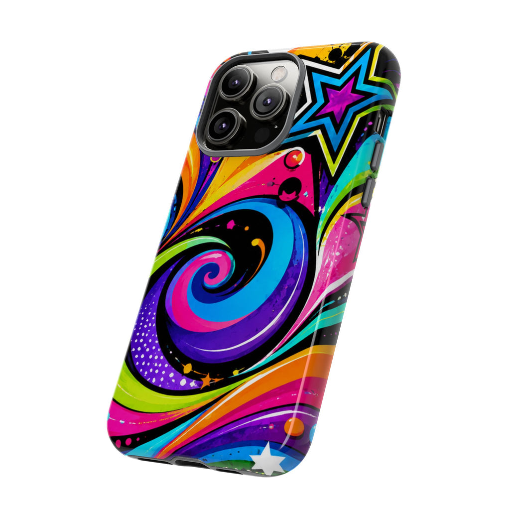 Psychedelic Swirl Phone Case — Bold Retro Stars & Neon Pop Art Tough Case