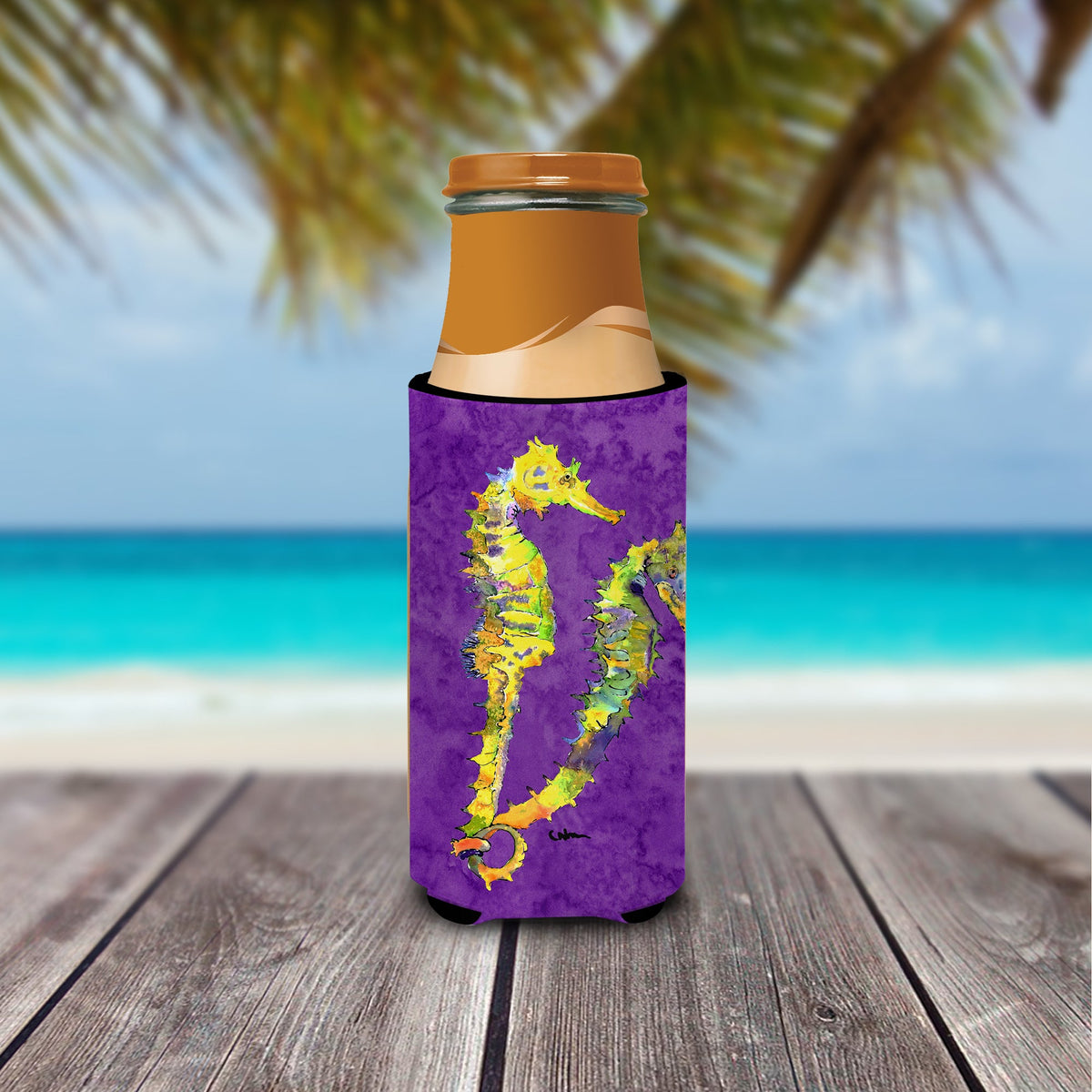 Seahorse Slim Can Hugger , Insulated Foam Hugger for 12 oz Slim Cans, Beer Bottles & Water Bottles, Printed in USA