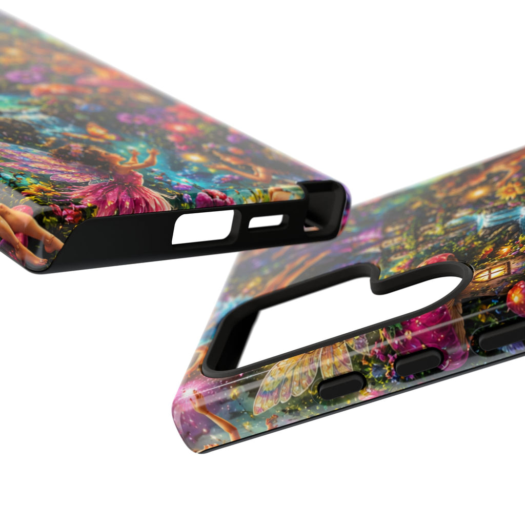 Fairy Garden Tough Phone Case — Whimsical Cottage, Waterfall & Mushroom Artwork