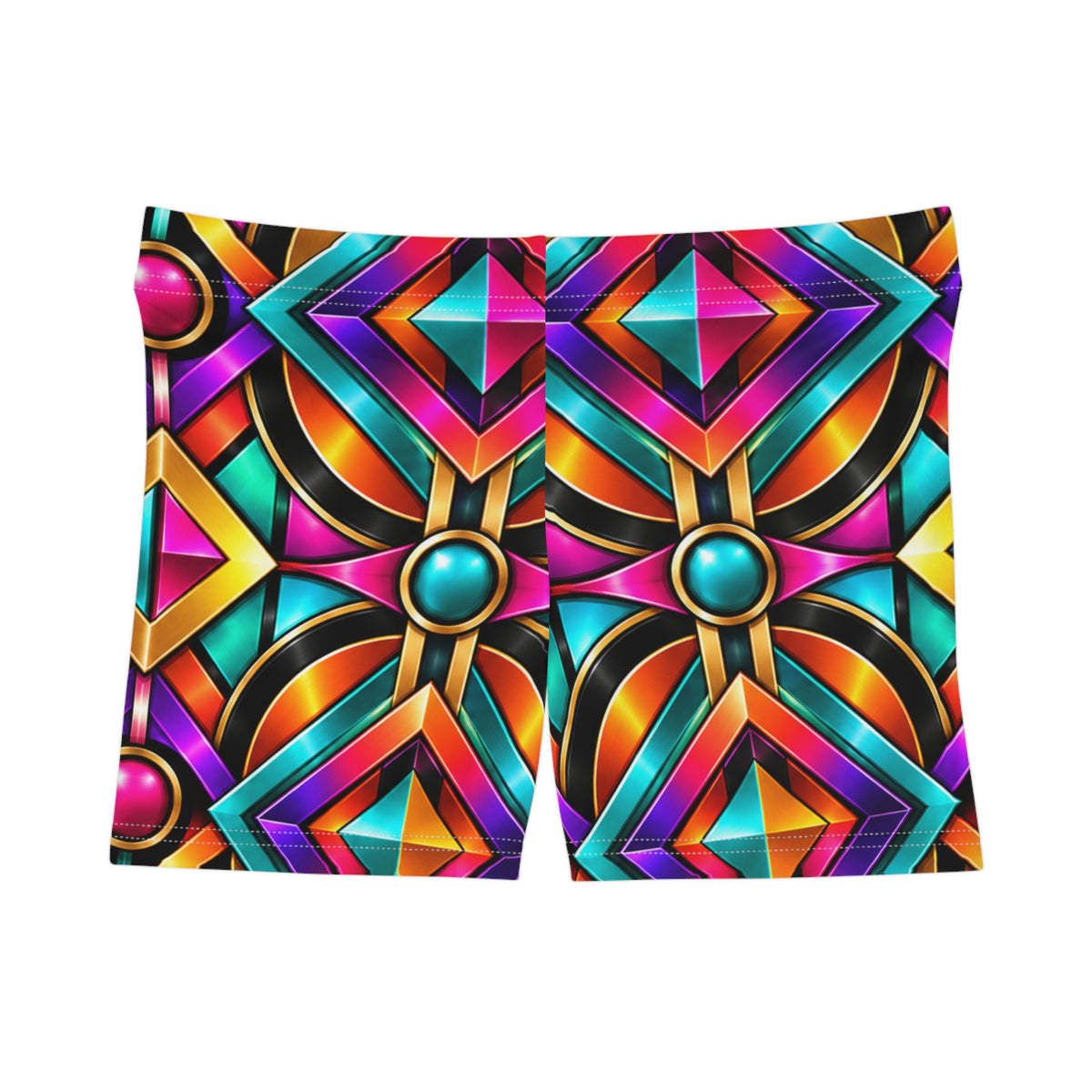 Geometric Neon Mosaic Women's Shorts — Bright Kaleidoscope AOP