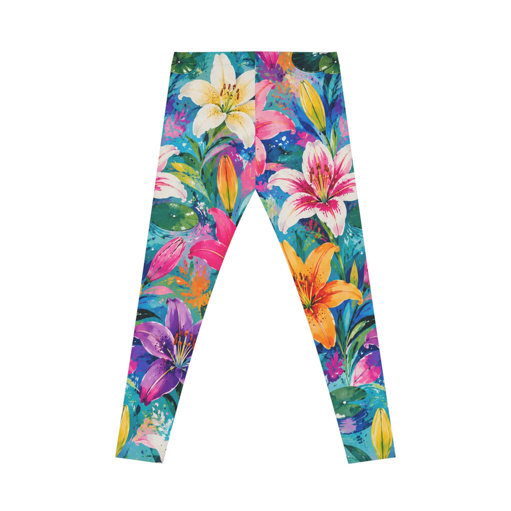 Colorful Watercolor Lily Leggings — Vibrant Floral All-Over Print