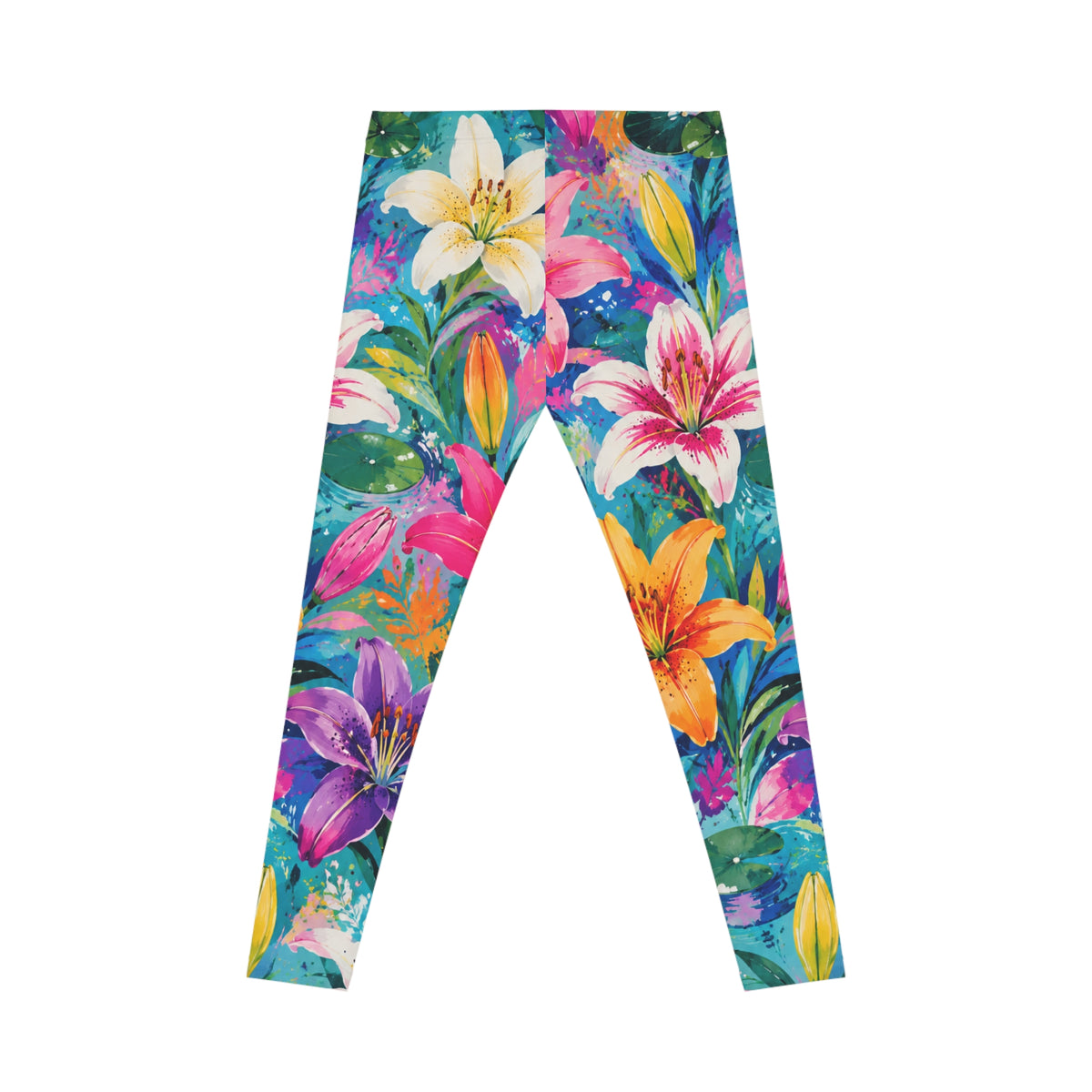 Colorful Watercolor Lily Leggings — Vibrant Floral All-Over Print